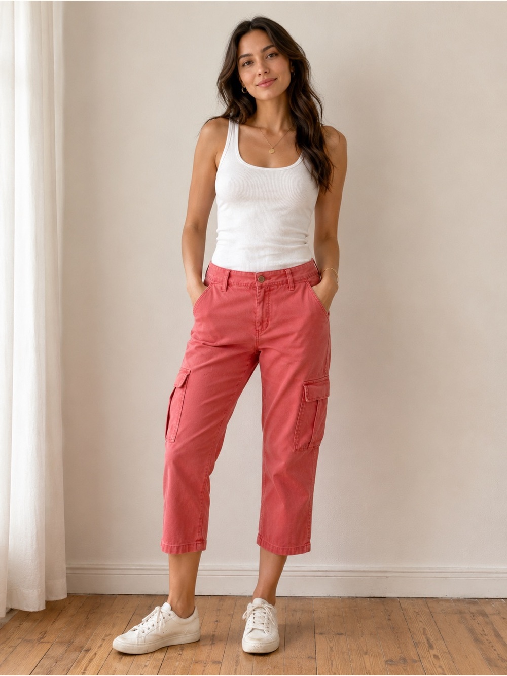 Liverpool Los Angeles Soft Coral Cargo Crop Pants Size 4/27